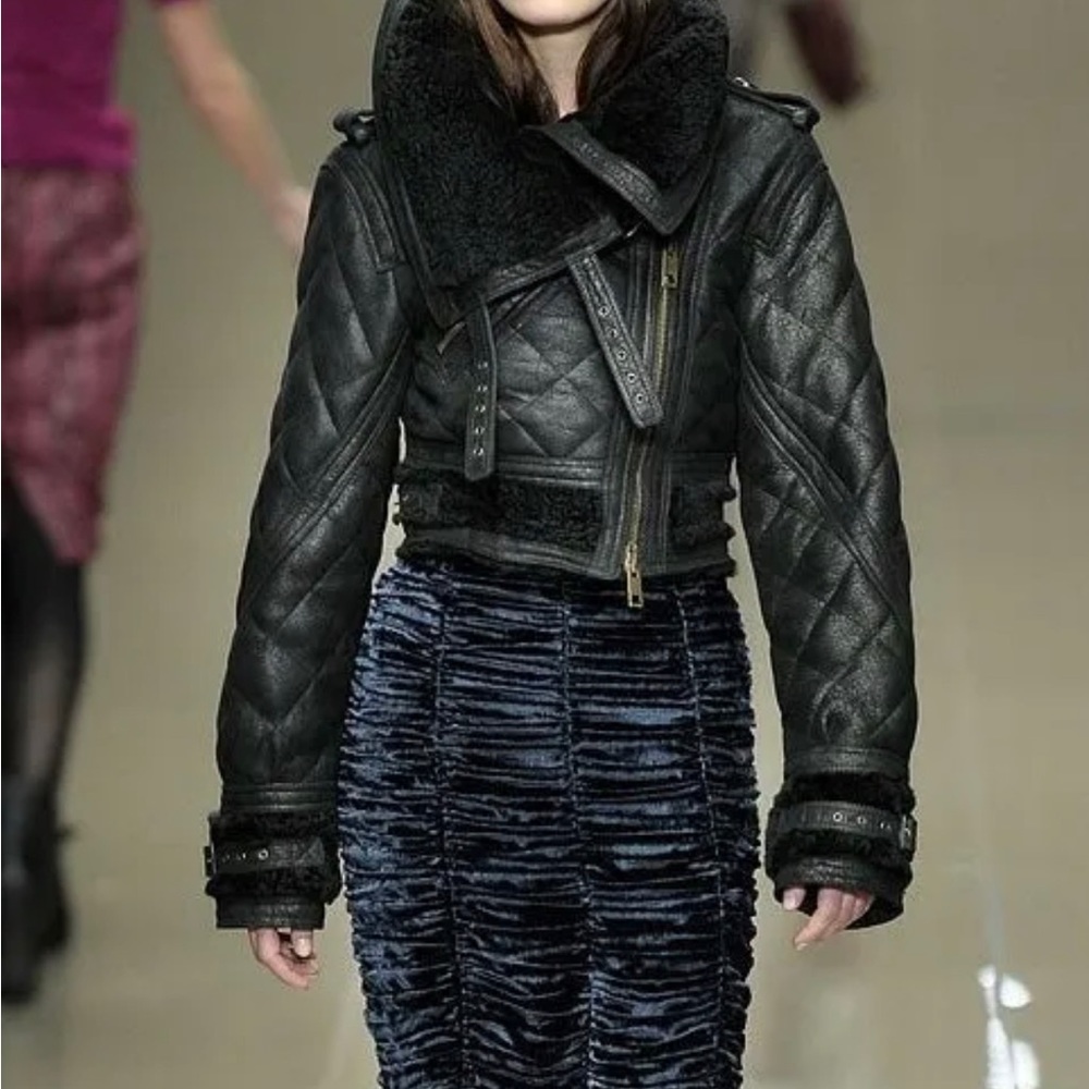 Burberry Prorsum Quilted Shearling Leather Aviator Bomber Jacket IT 38 US 4